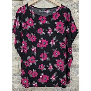 Ralph Lauren Black Floral Top Women's 2X Colorful Pullover Tunic Short Sleeve